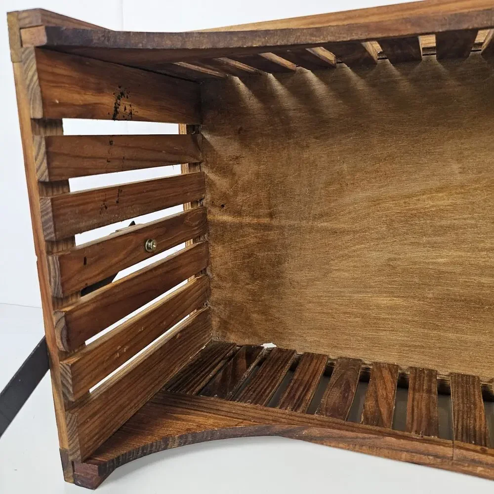 House of Lloyd 1999 Wooden Magazine Rack Basket Rustic Wood Tote Storage Caddy